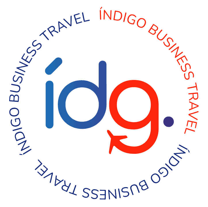 Isotipo redondo de Indigo Business Travel con las iniciales idg.