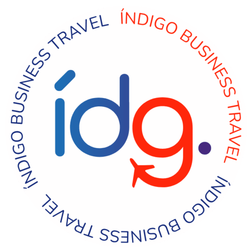 Isotipo redondo de Indigo Business Travel con las iniciales idg.