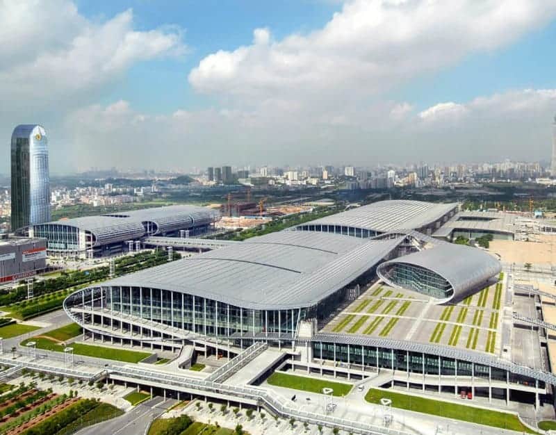 Vista aérea del complejo Pazhou en Guangzhou, sede de la Feria de Cantón